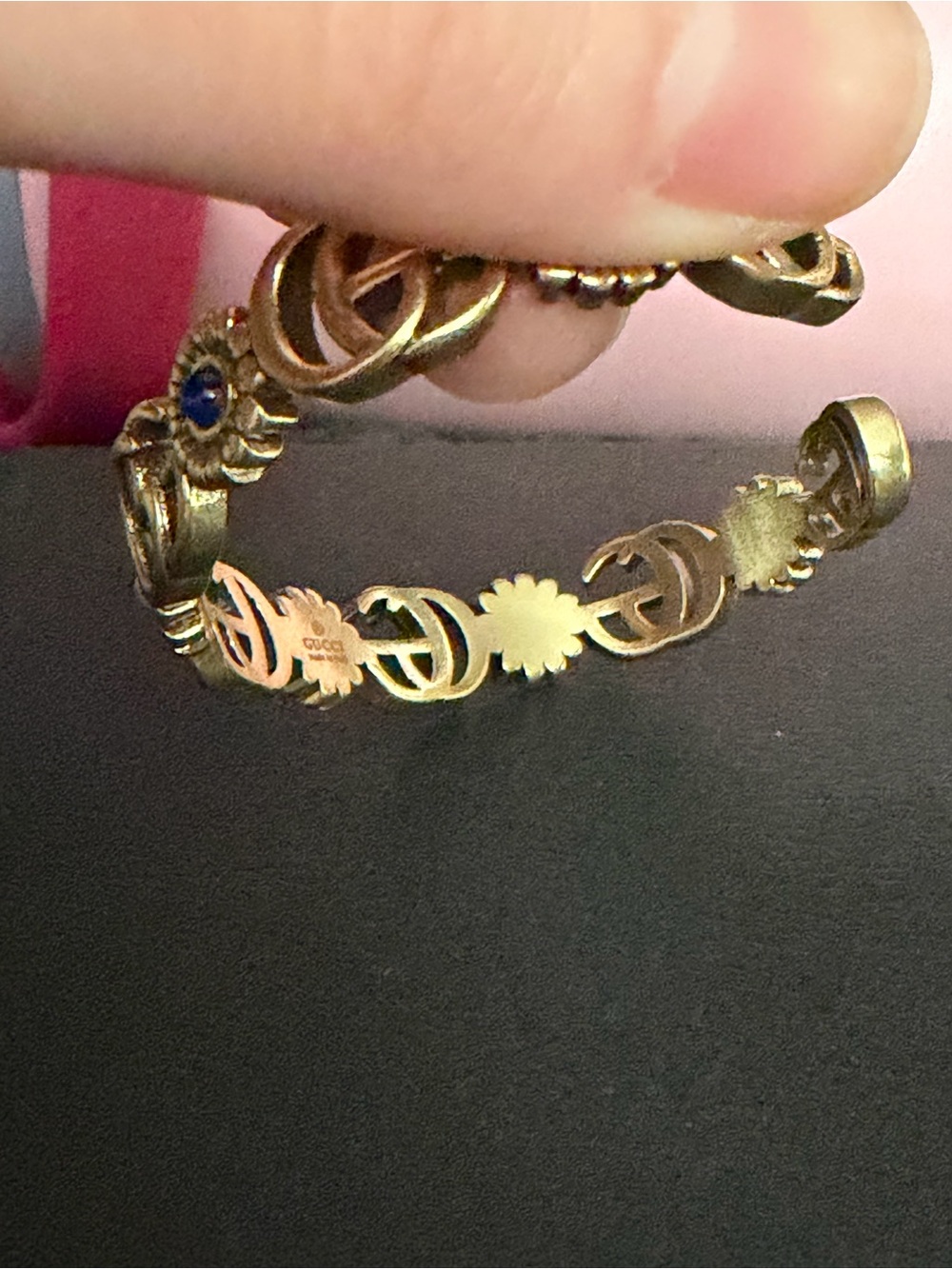 Gucci Double G Floral Open Cuff Bracelet Gold Tone Daisy Motif - Picture 6 of 16
